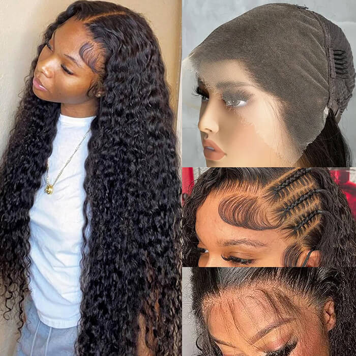 13x6 Full Frontal HD Lace Wig Water Wave Pre Bleached Knots Human Hair Wigs