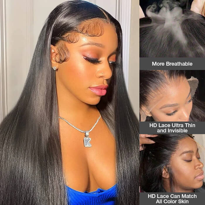 Pre Bleached Knots Silky Straight Invisible HD Lace Front Wig