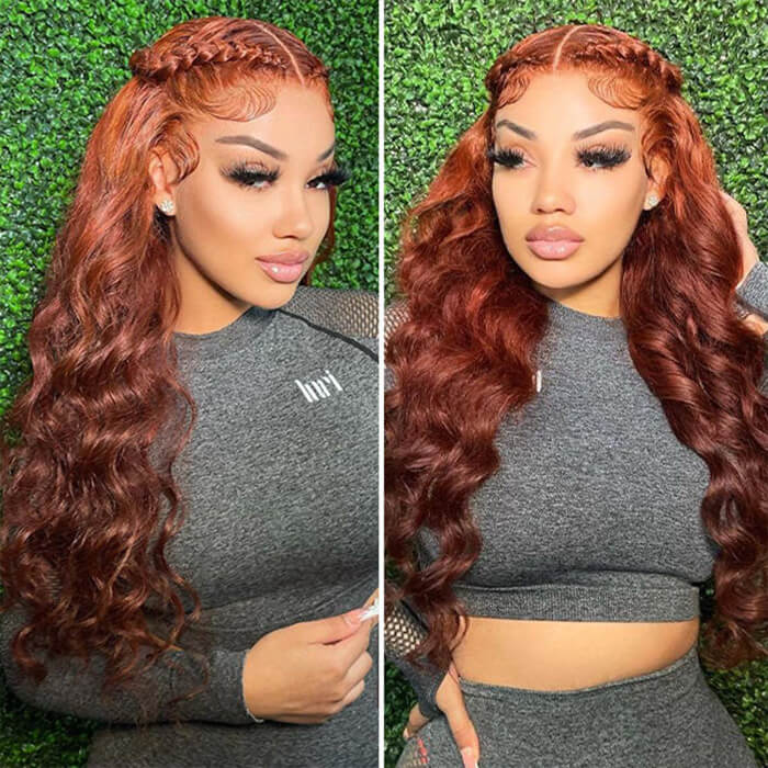 glueless reddish brown body wave pre cut hd lace wig