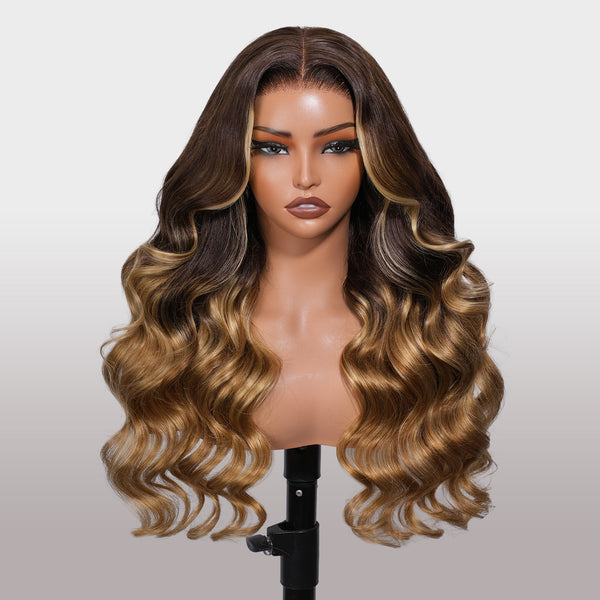 Ombre Brown To Blonde Body Wave Wig Super Natural Hairline Glueless HD Lace Frontal Wig Pre Cut Lace