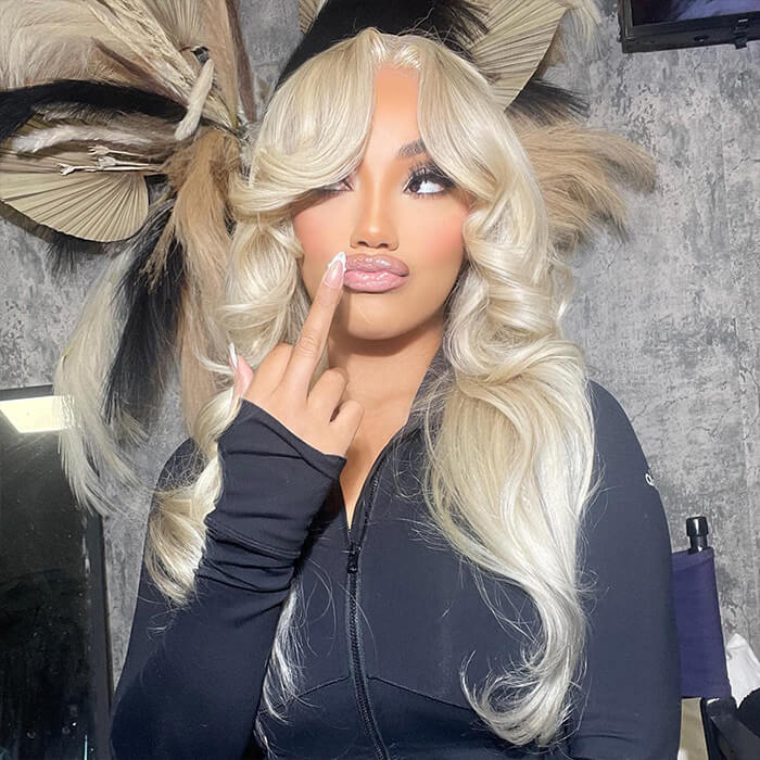 613 blonde body wave curtain bangs glueless wig