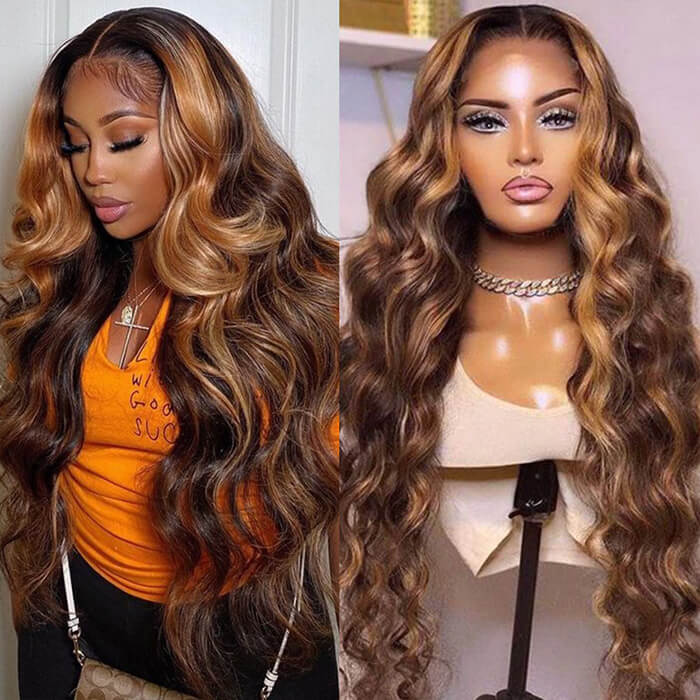 4/27 body wave highlight hd lace front wig