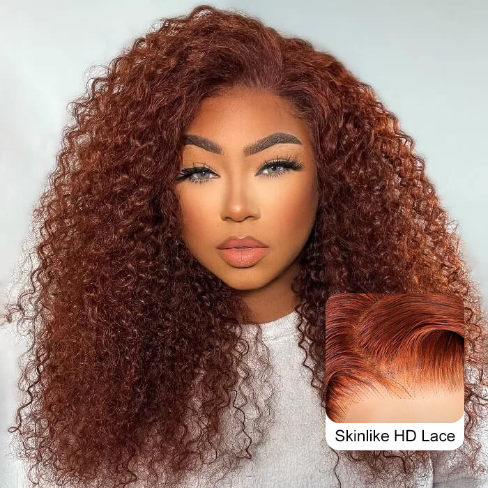 Reddish Brown Curly Glueless Wig Pre-plucked 8x5 Pre Cut HD Lace Wig Quick & Easy