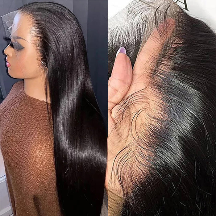 Invisi-String Straight 360 HD Lace Wig Human Hair Snug Fit Glueless Wig Pre Bleached Knots Lace Parting Anywhere