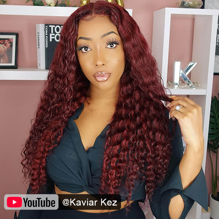 #99J Burgundy Wig Deep Wave Glueless Ready & Go Pre Cut Lace Closure Wig with Natural Hairline