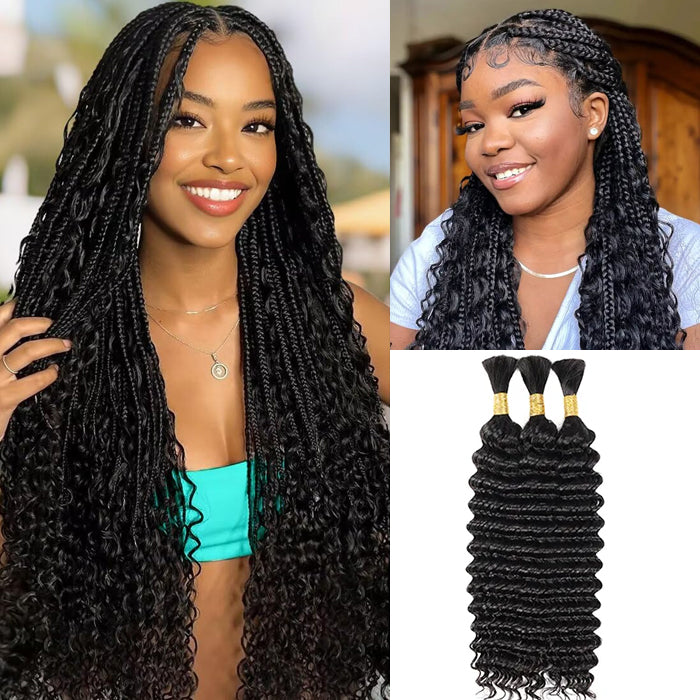 Deep Wave Bulk Hair For Boho Knotless Braiding 100% Human Hair