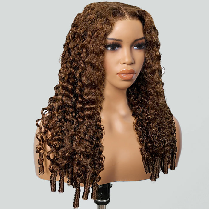 Burmese Curly Colored Wig with Finger Coil Ends Glueless 13x6 HD Lace Frontal Human Hair Wigs with Elastic Drawstring