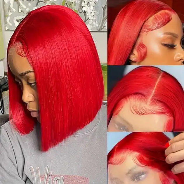 Amazon.com : Red Bob Wig Human Hair Lace Front Wigs 13x4 HD Lace Front ... — image 2