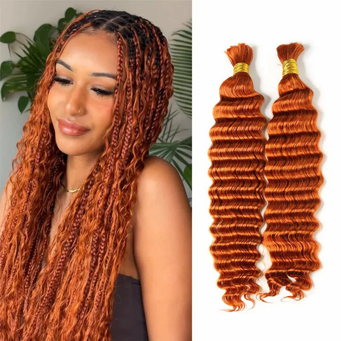 Deep Wave Colored Bulk Hair 100% Human Hair Extensions Bulk for Boho Knotless Braiding