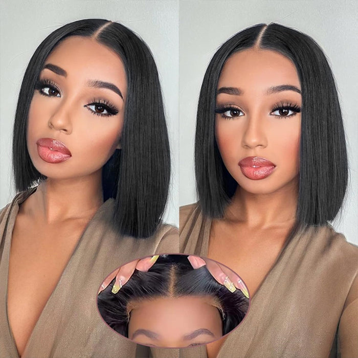 Put On And Go Glueless 4x4/5x5 Pre Cut HD Lace Straight Bob Wigs With Pre Bleached