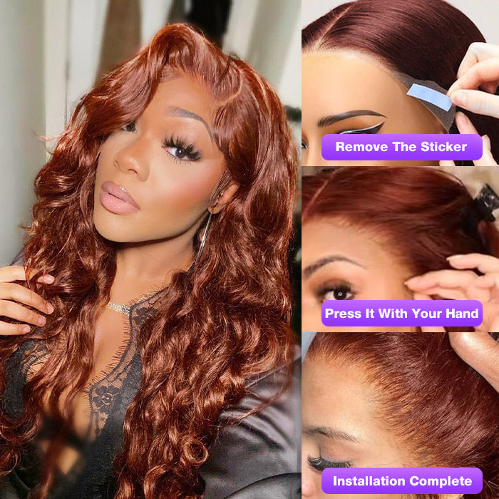 reddish brown body wave pre all everything lace wig