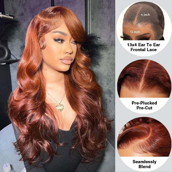 reddish brown body wave pre all everything lace wig
