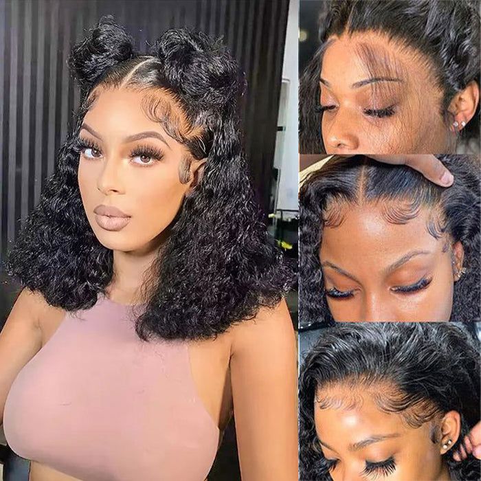 Water Wave Short Bob 13x4 Lace Front  Wigs 100% Human Hair Pre Plucked Glueless Lace Front Wigs