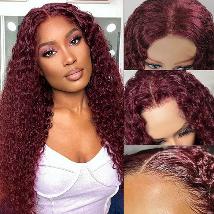 99j burgundy deep wave wear and go lace closure wig