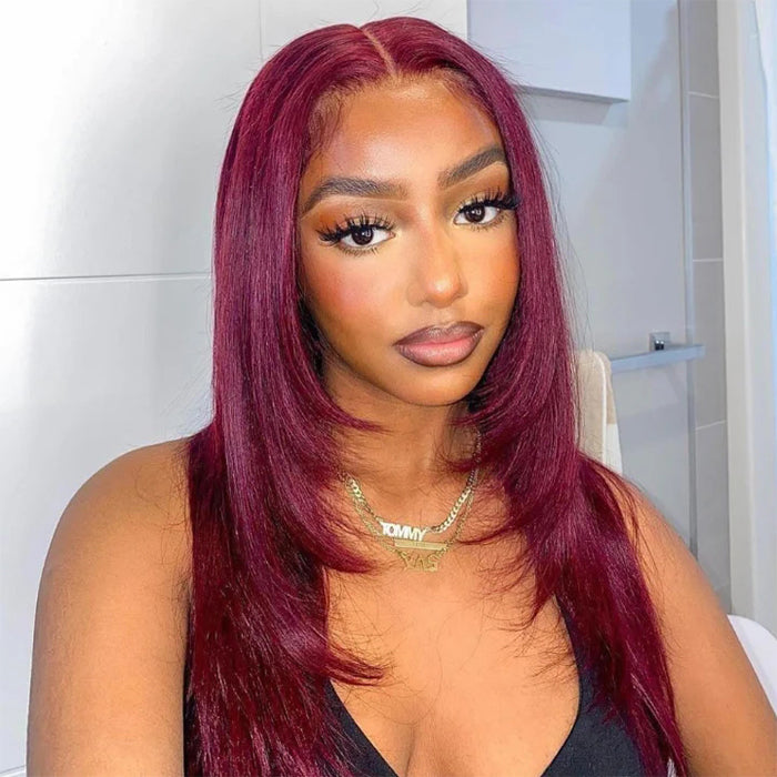 99j burgundy layered cut lace wigs
