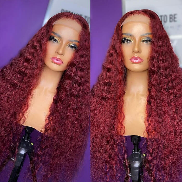 99j burgundy deep wave hd lace frontal wig