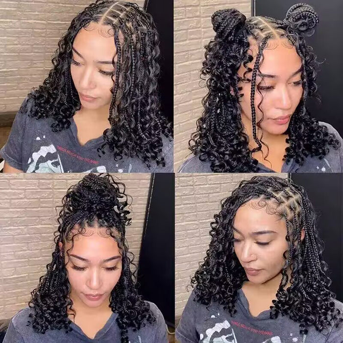 Short Boho Braids Wig Drawstring 13x6 HD Full Lace Frontal Human Hair Wigs for Black Women