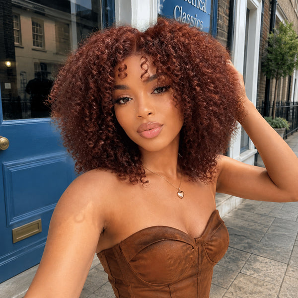 Layered Curly Wig Brown Auburn Color Double Drawn Human Hair Wigs 250% Density Glueless Drawstring 5x5 HD Lace