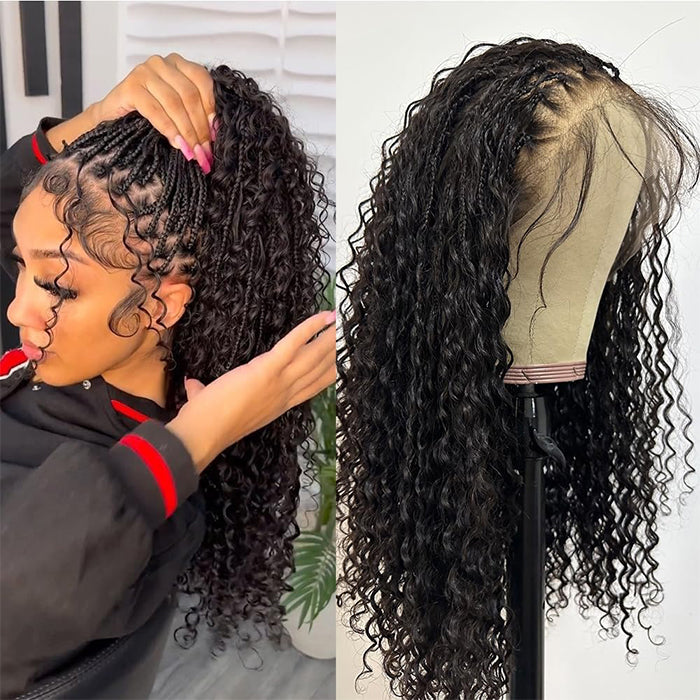 Pull Go Drawstring Cap 13x6 HD Full Lace Knotless Boho Curls Braided Wigs Human Hair