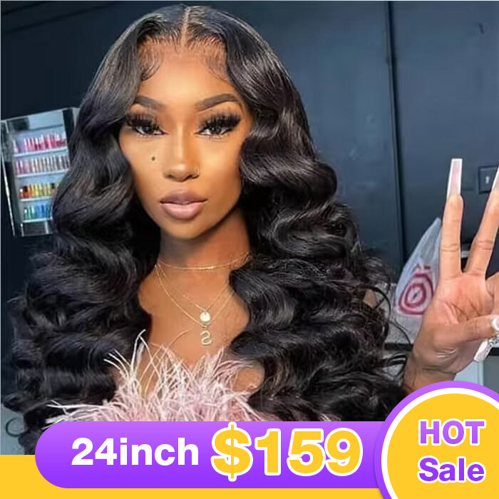 24 inch Loose Wave Transparent HD Lace 13x4/4x4 Lace Frontal Wig Human Hair Wig Natural Black