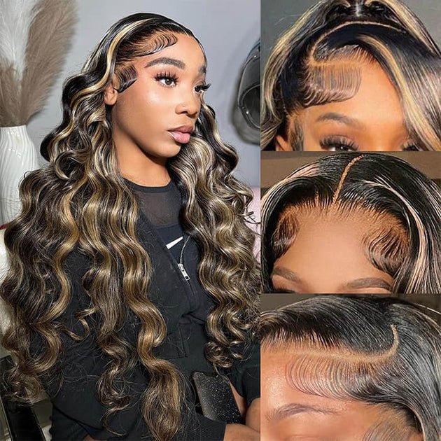 Blonde Highlights Body Wave 13x4 Lace Frontal Wig 100% Human  display picture 3