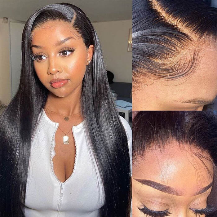 Pre-plucked Pre Bleached Straight 13x4 HD Lace Front Human Hair Wigs 180% Density Ship In 24H