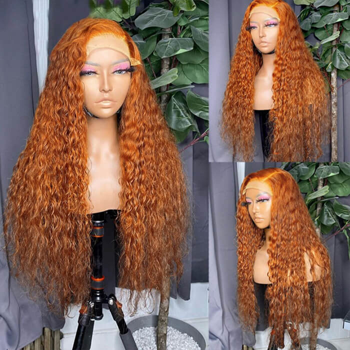 water wave ginger colored human hair wig