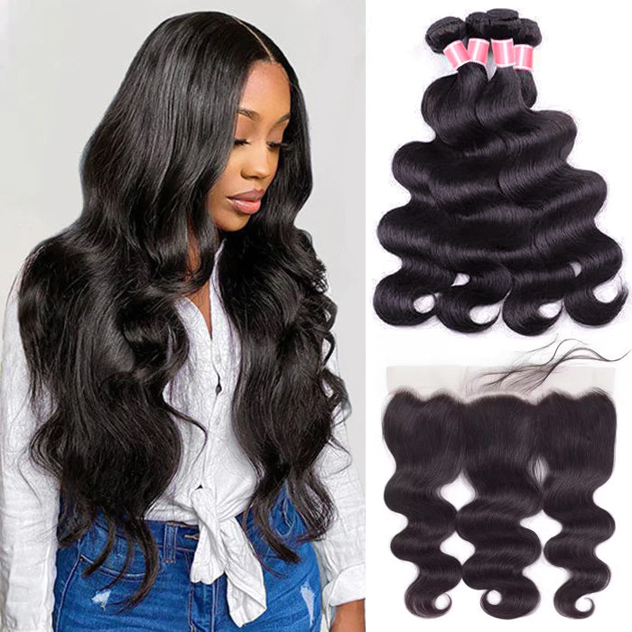 Brazilian Body Wave 4 Bundles with 13*4 Lace Frontal Virgin Human Hair