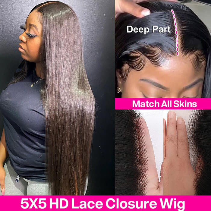 straight 5x5 hd lace closure wig