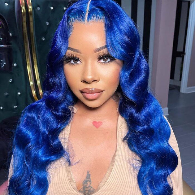 Long Soft Hair Blue Body Wave Wig For Women HD Lace Front  display picture 1