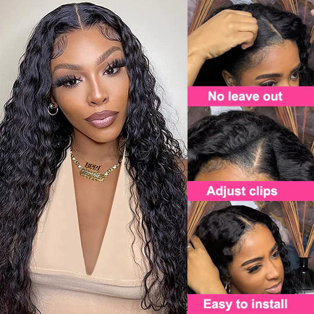 Water Wave V/U Part Human Hair Wigs No Leave Out Beginnger