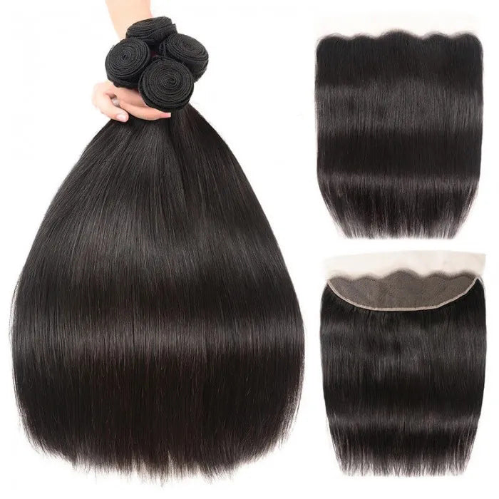 Brazilian Straight Hair 4 Bundles with 13*4 Lace Frontal Virgin Human Hair