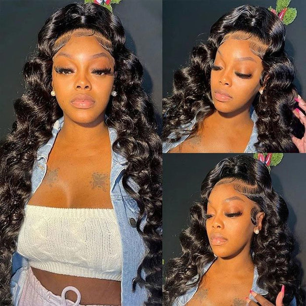 Invisible-String Snug Fit 360 Full Lace Front Wigs Pre Plucked Loose Wave HD Lace Human Hair Wigs