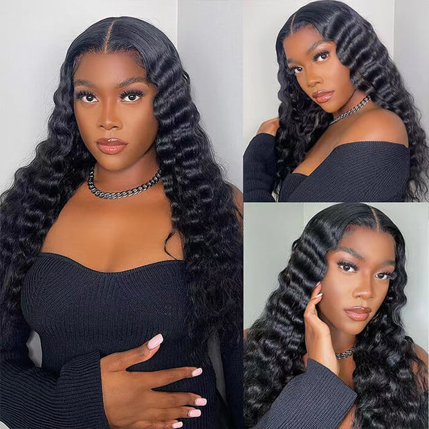 Loose Deep Wave 13*6 Full Lace Glueless Crimped Wig With Pre Bleached Lace Frontal Human Hair Wigs