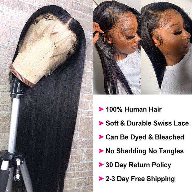 Straight 13*4 HD Lace Human Hair Wigs Transparent Glueless Lace Front Wig With Pre Plucked