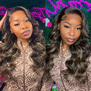 Glueless Blonde Highlight Body Wave Wig Pre Cut 8x5 HD Lace Human Hair 220% Density