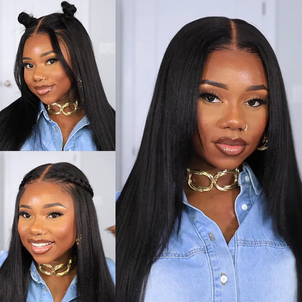 13x4 Lace Frontal Yaki Straight Pre Cut & Pre-Plucked Real Ear To Ear Pre-All Glueless Wig
