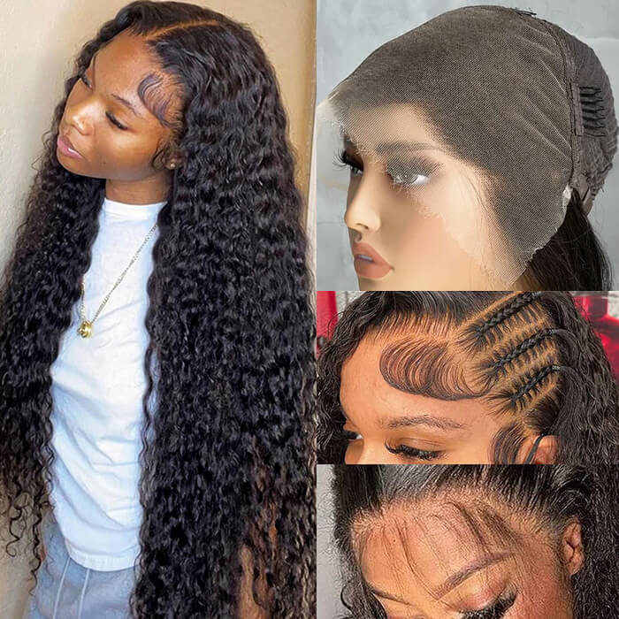 13x6 Full Lace Frontal Human Hair Wigs for Black Women Water Wave Pre Plucked 360 Lace Frontal Wigs 180% Density