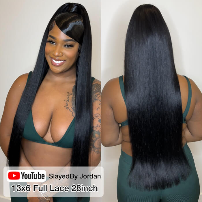 Straight 13x6 Full Frontal Wig With Elastic Drawstring Skin Melt HD Lace Human Hair Glueless Wig For Women