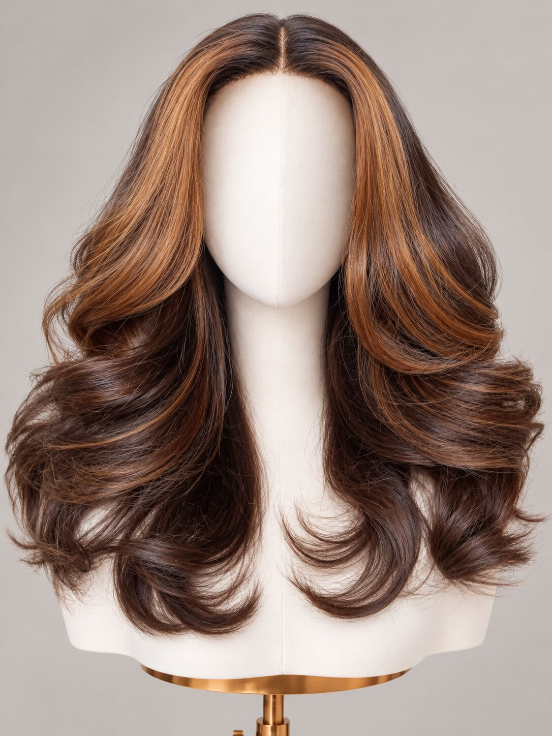 Rich Brown Color Body Wave Human Hair Wigs with Caramel Money Piece Highlight Glueless Flexi-Fit Drawstring Wig