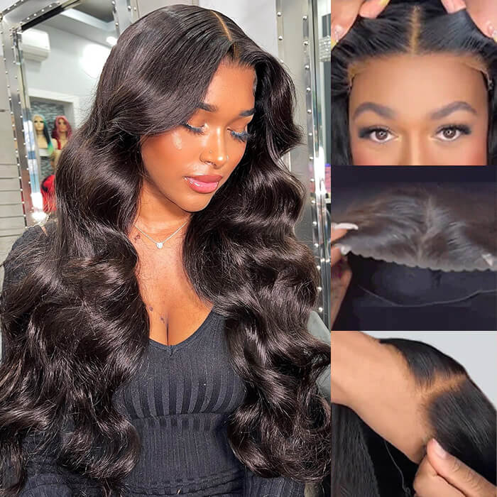 glueless body wave pre bleached knots wig with pre cut lace