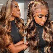Blonde Highlight Body Wave Wigs #P4/27 Color Upgrade 7*5/8*5 Pre Cut Lace Closure Wigs Wear & Go For Sale