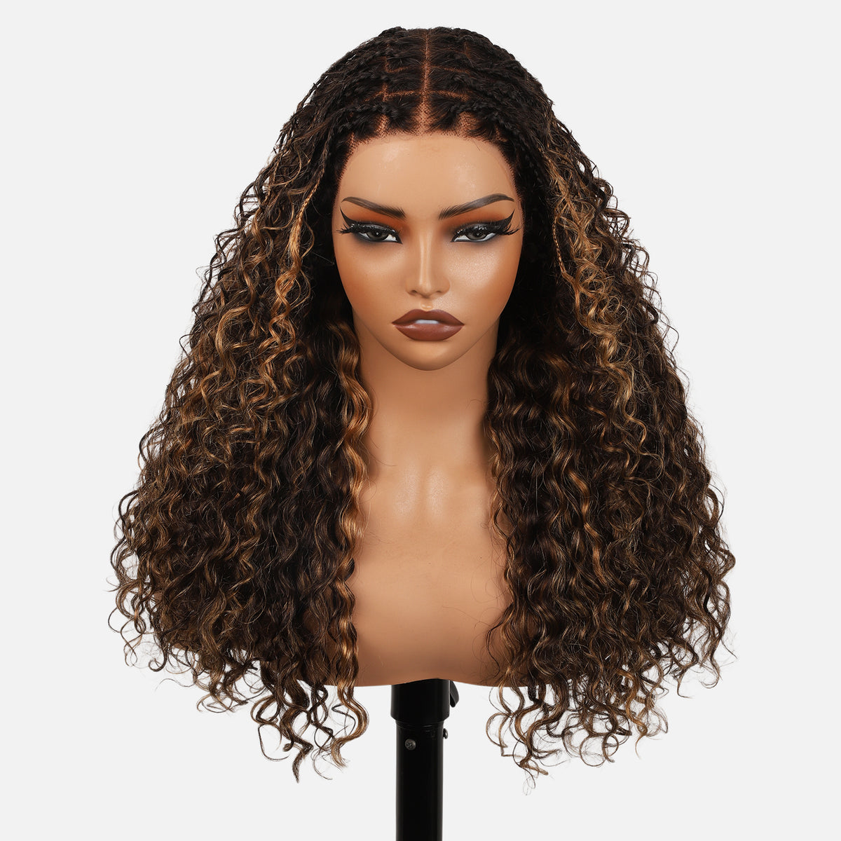 #1B/27 Blonde Highlight Boho Braided Water Wave Wigs Drawstring 13x6 Frontal HD Lace with Braided Human Hair Wig Pre-Cut Lace Glueless Wigs