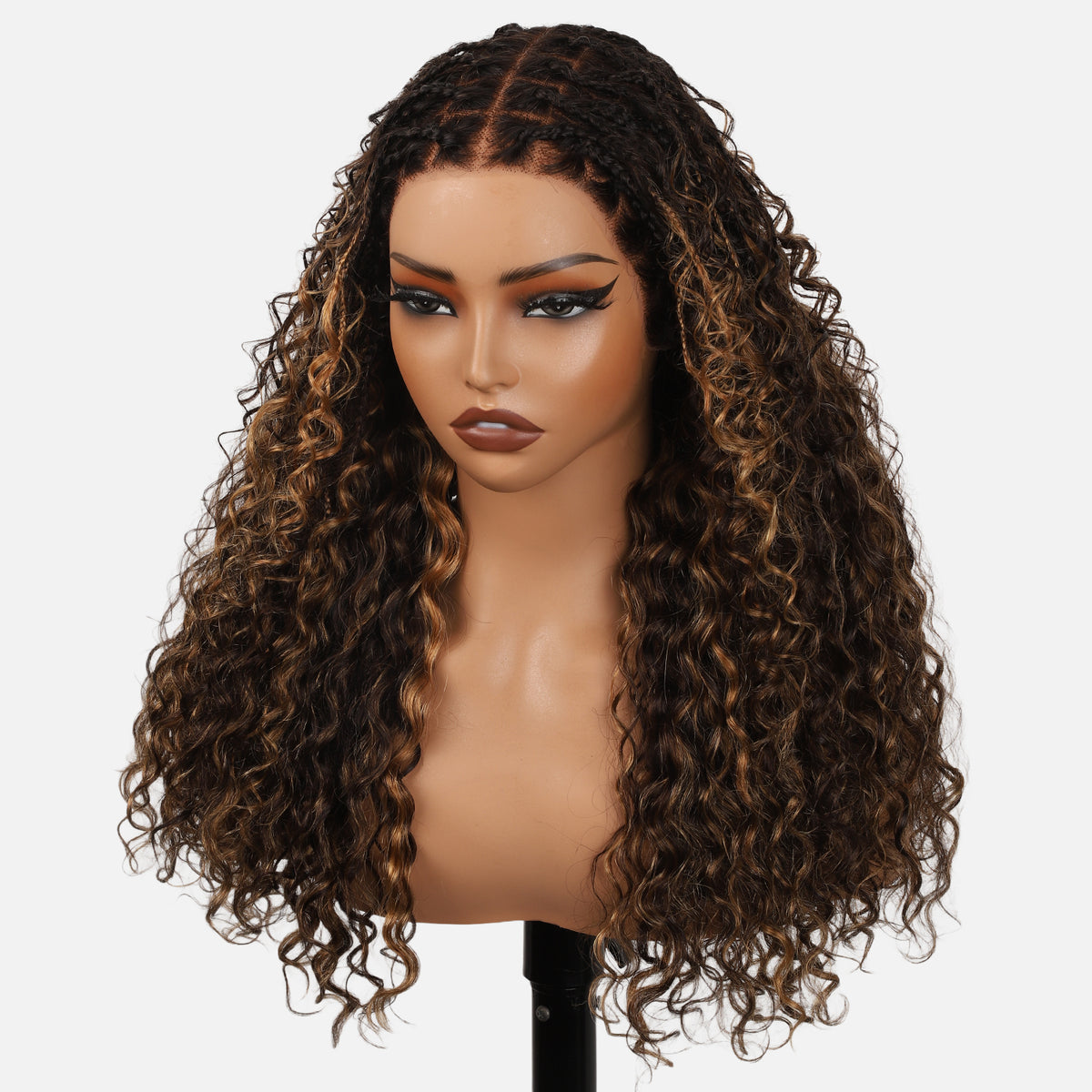 #1B/27 Blonde Highlight Boho Braided Water Wave Wigs Drawstring 13x6 Frontal HD Lace with Braided Human Hair Wig Pre-Cut Lace Glueless Wigs