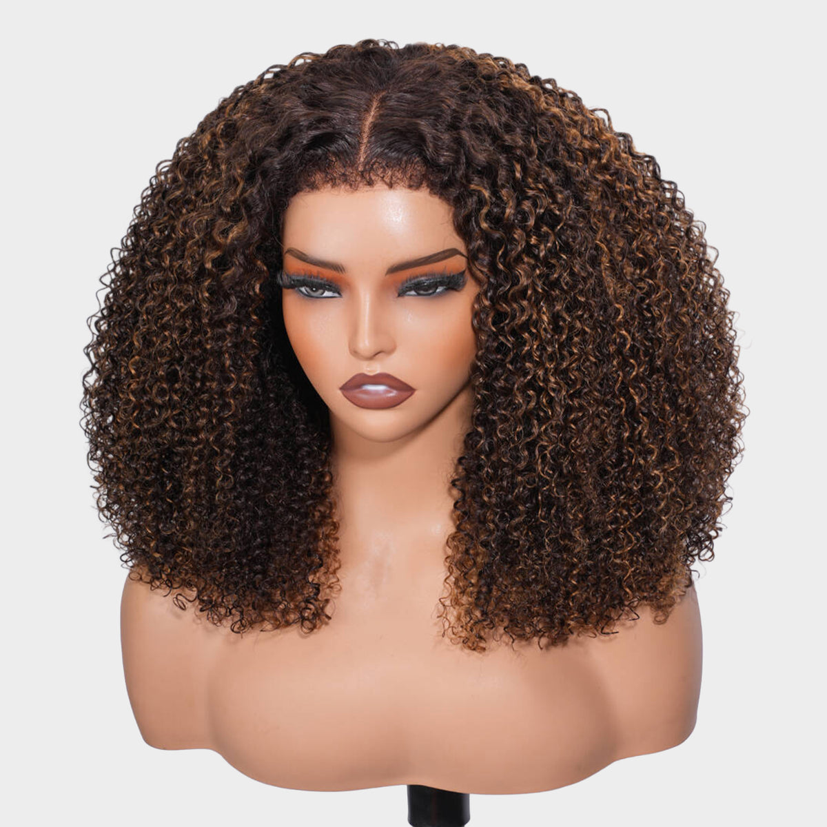 Brown Highlight Human Hair Curly Wigs with 4C Curly Edges Hairline Glueless 13x6 Full HD Lace Frontal Wig