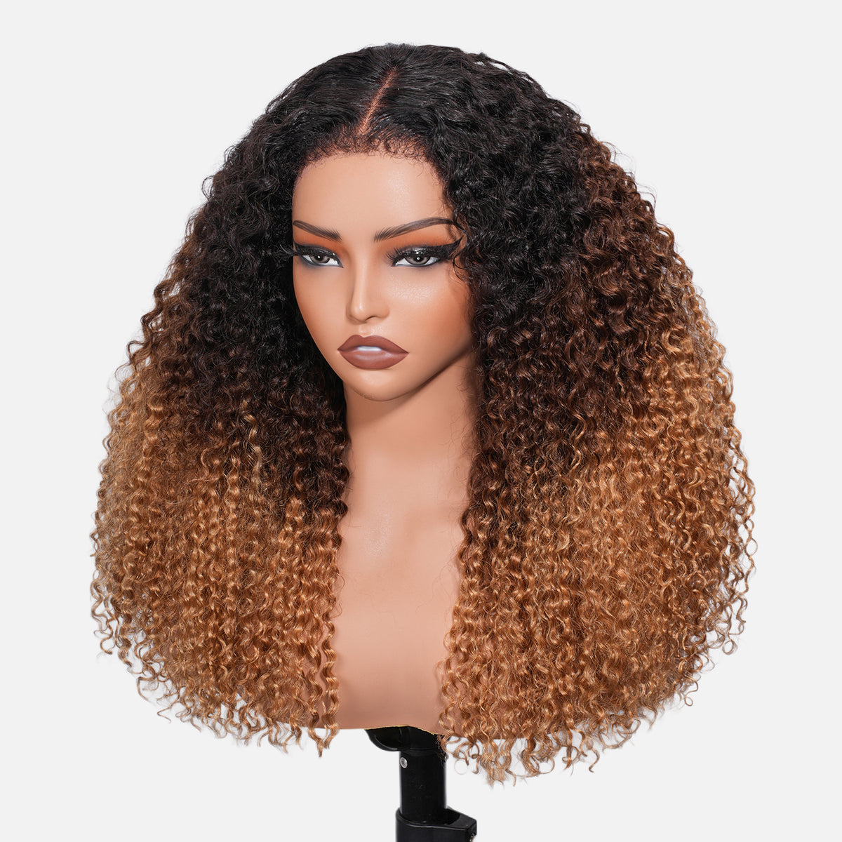 Ombre Brown And Honey Brown Curly Wig with 4C Edge Hairline Drawstring Glueless Pre Cut Lace Frontal Wig Human Hair