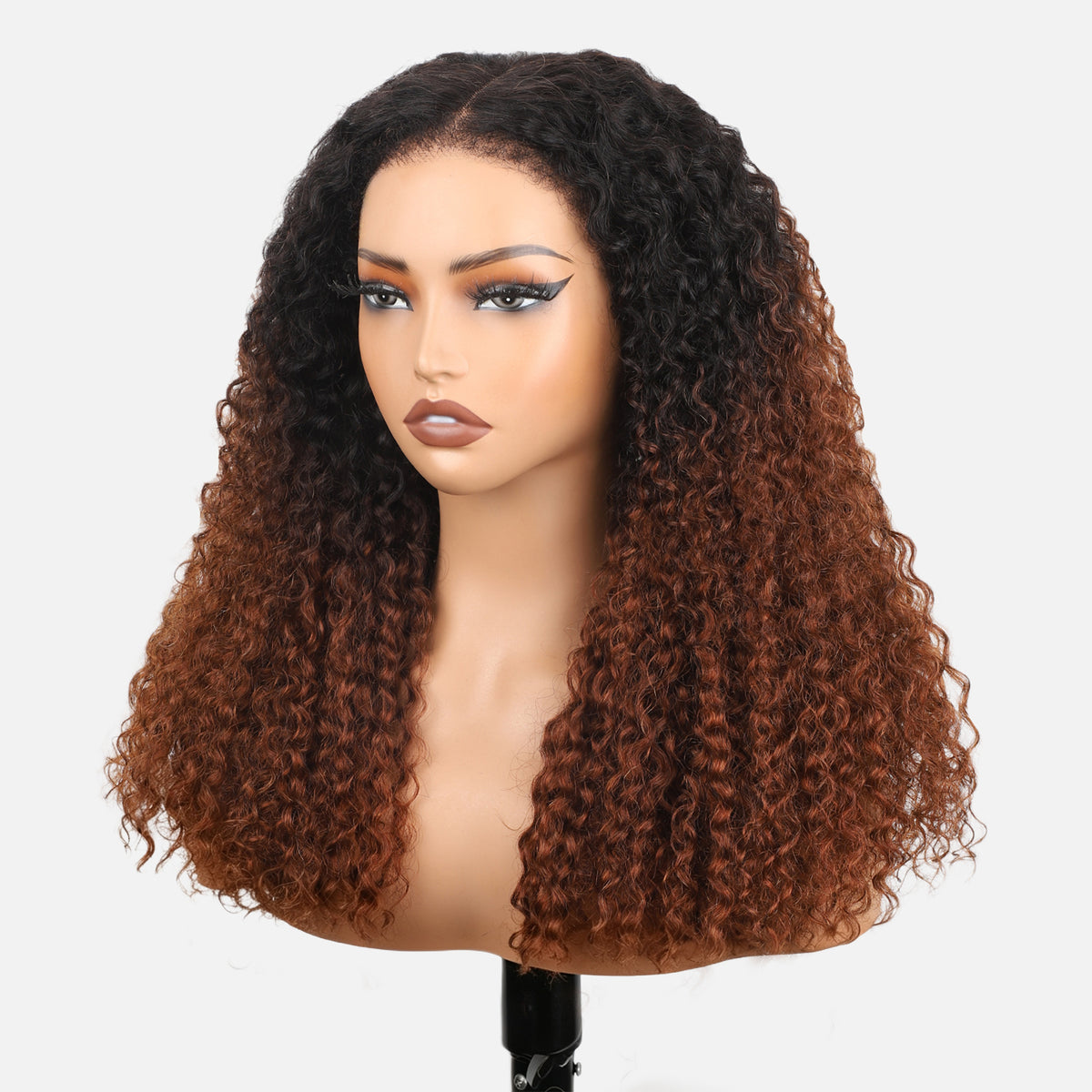 Two Tone Ombre Curly Human Hair Wigs with 4C Edge Hairline Drawstring Glueless HD Frontal Wig Pre Cut Lace