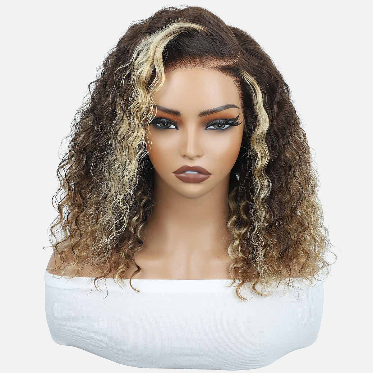 Ombre Blonde Highlight Water Wave Short Bob Wig Put on go Glueless Human Hair Wig with Pre Plucked Hairline Pre Cut Lace