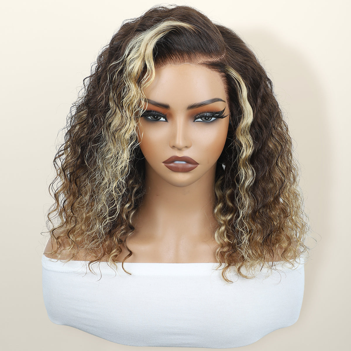 Ombre Blonde Highlight Water Wave Short Bob Wig Put on go Glueless Human Hair Wig with Pre Plucked Hairline Pre Cut Lace