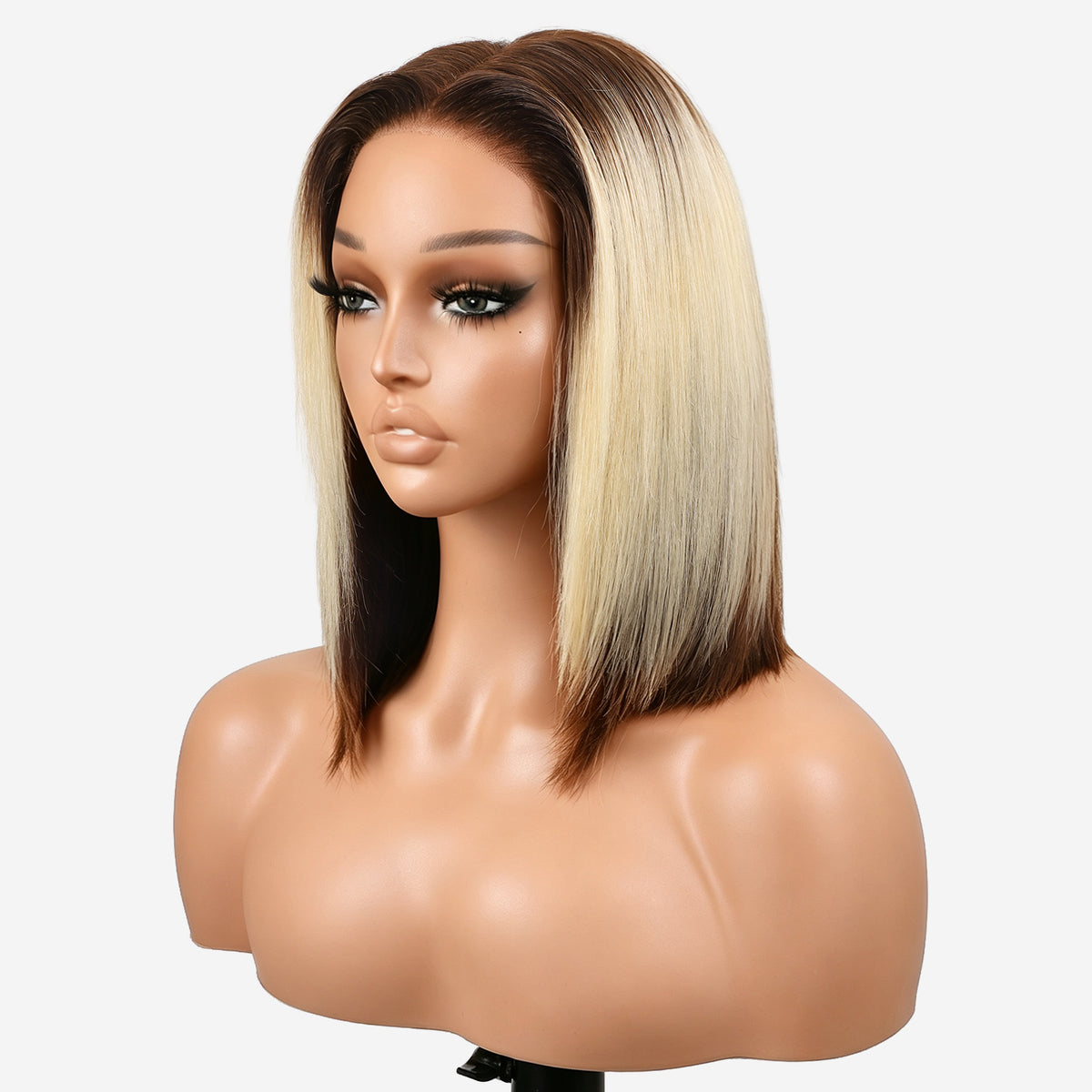 Ombre Blonde Bob Wigs Straight Bob Lace Front Wig Glueless HD Lace Human Hair 250% Density